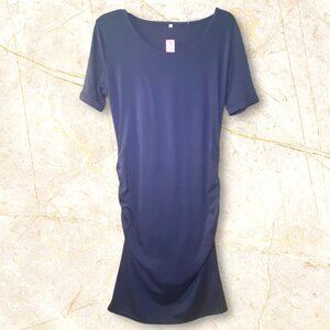 Womens Navy Ruched Maternity Dress Short Sleeve Stretchy Slim Fit Casual Wear